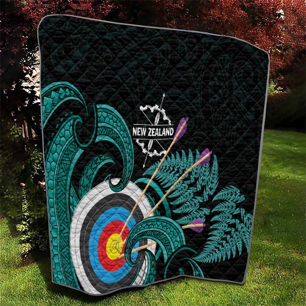 New Zealand Archery Quilt Turquoise Maori Silver Fern