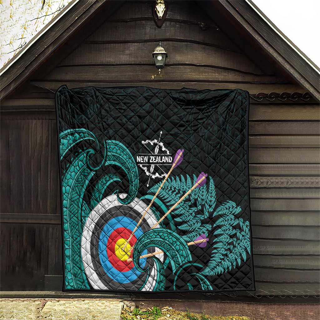 New Zealand Archery Quilt Turquoise Maori Silver Fern