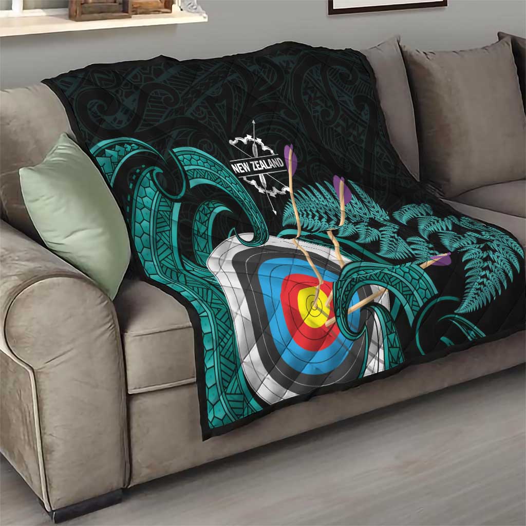 New Zealand Archery Quilt Turquoise Maori Silver Fern