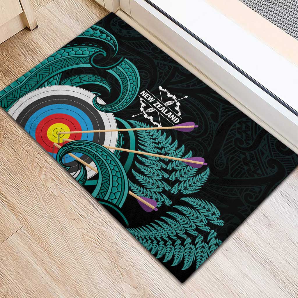 New Zealand Archery Rubber Doormat Turquoise Maori Silver Fern
