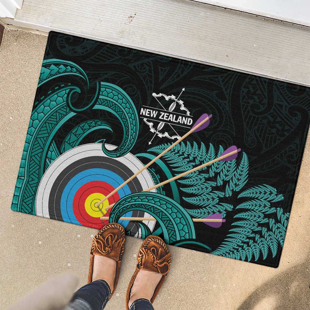 New Zealand Archery Rubber Doormat Turquoise Maori Silver Fern