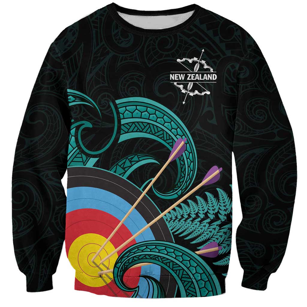 Personalised New Zealand Archery Sweatshirt Turquoise Maori Silver Fern