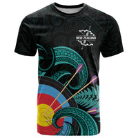 Personalised New Zealand Archery T Shirt Turquoise Maori Silver Fern
