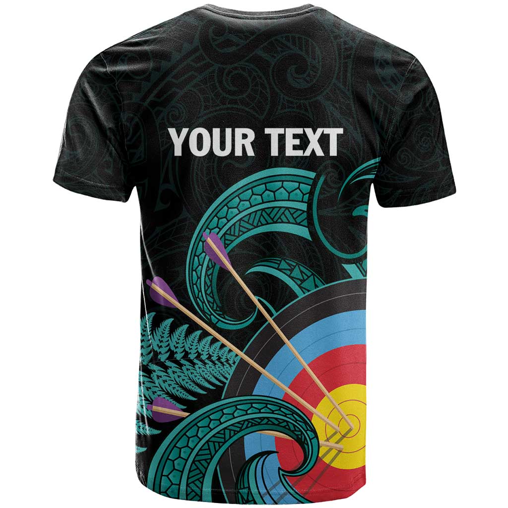 Personalised New Zealand Archery T Shirt Turquoise Maori Silver Fern