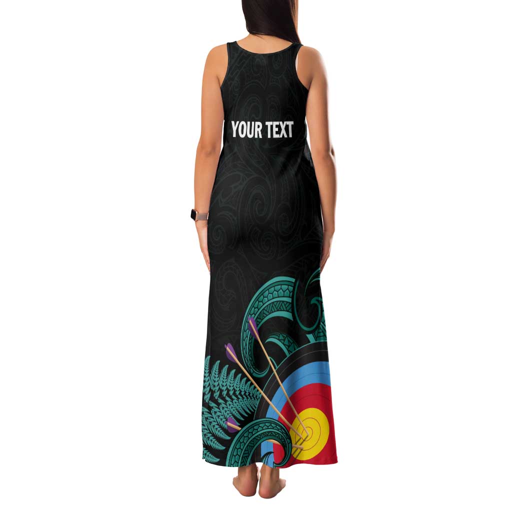 Personalised New Zealand Archery Tank Maxi Dress Turquoise Maori Silver Fern