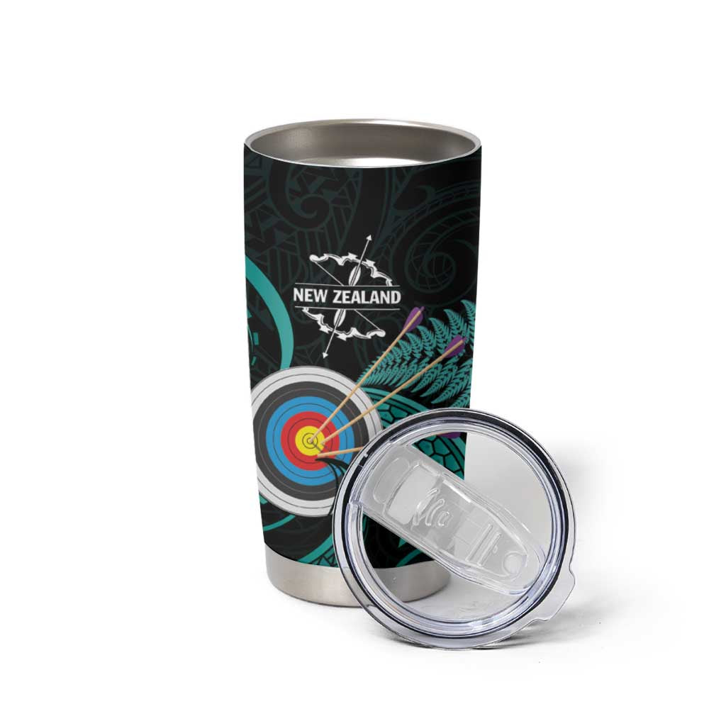 Personalised New Zealand Archery Tumbler Cup Turquoise Maori Silver Fern