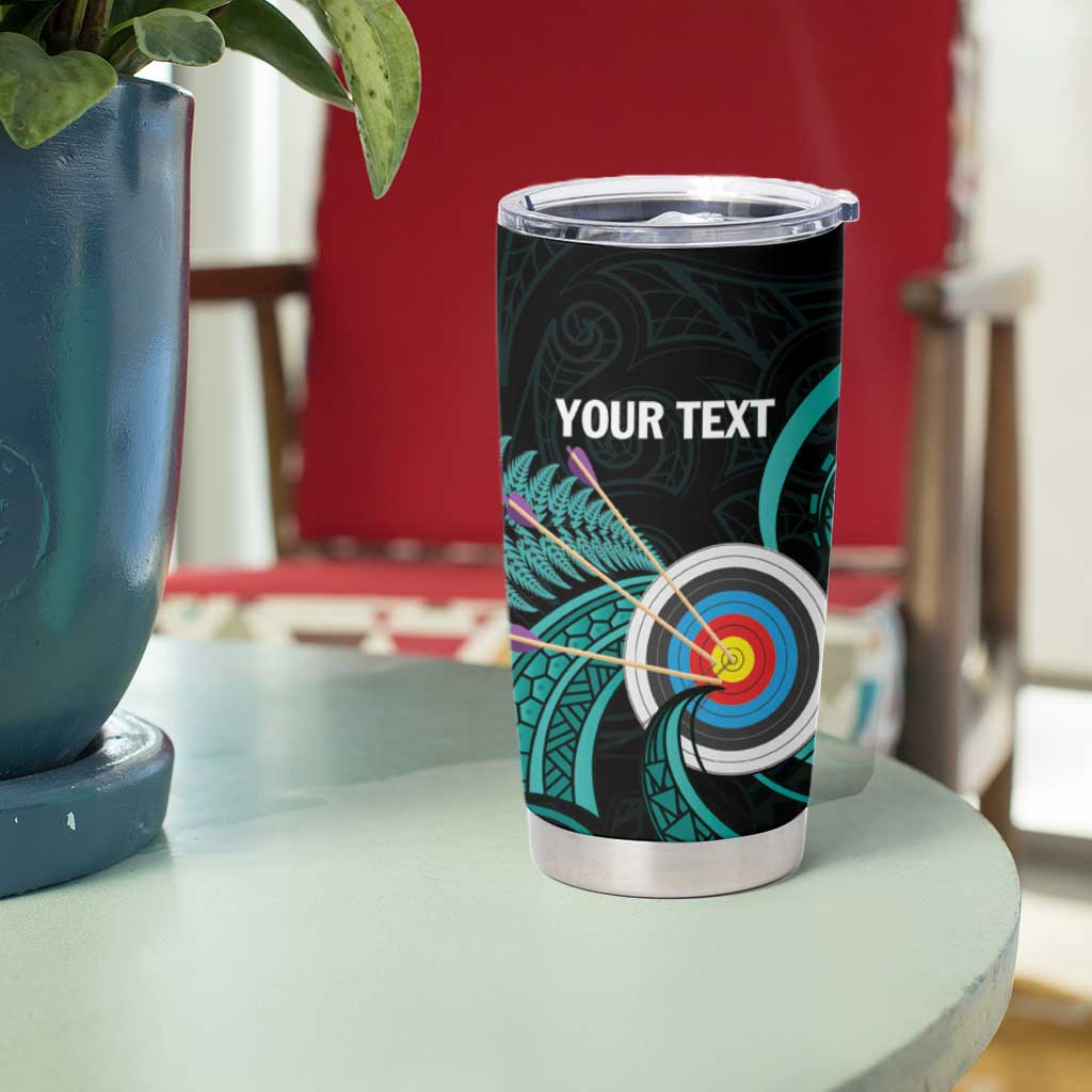 Personalised New Zealand Archery Tumbler Cup Turquoise Maori Silver Fern