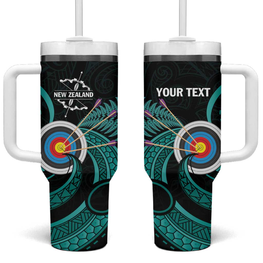Personalised New Zealand Archery Tumbler With Handle Turquoise Maori Silver Fern