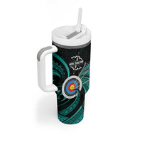 Personalised New Zealand Archery Tumbler With Handle Turquoise Maori Silver Fern