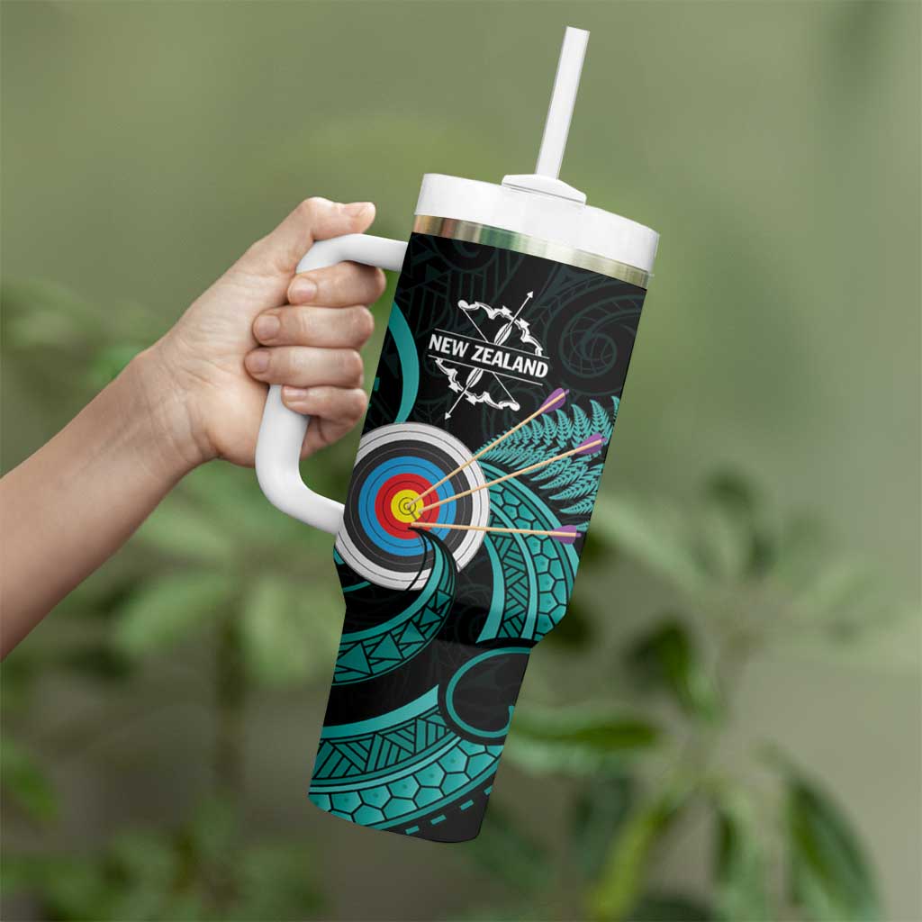 Personalised New Zealand Archery Tumbler With Handle Turquoise Maori Silver Fern