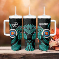 Personalised New Zealand Archery Tumbler With Handle Turquoise Maori Silver Fern