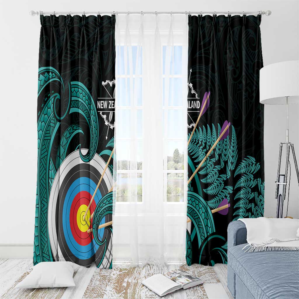 New Zealand Archery Window Curtain Turquoise Maori Silver Fern