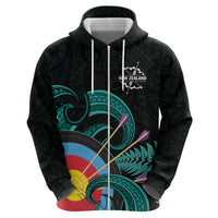 Personalised New Zealand Archery Zip Hoodie Turquoise Maori Silver Fern