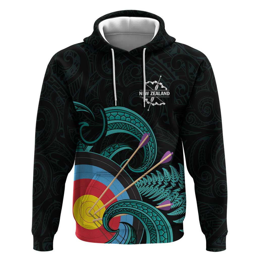 Personalised New Zealand Archery Zip Hoodie Turquoise Maori Silver Fern