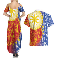 Philippines Couples Matching Summer Maxi Dress and Hawaiian Shirt Pilipinas Polynesian Pattern