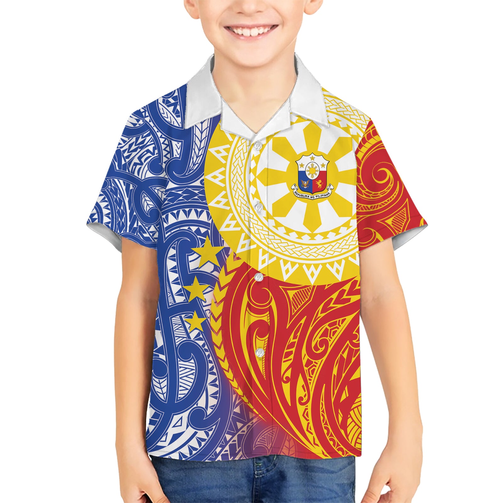 Philippines Kid Hawaiian Shirt Pilipinas Polynesian Pattern