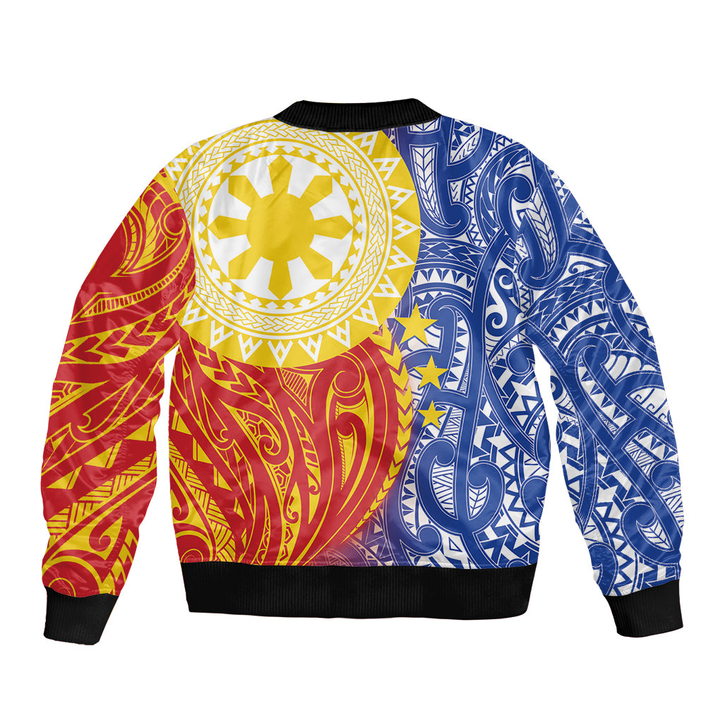 Philippines Sleeve Zip Bomber Jacket Pilipinas Polynesian Pattern