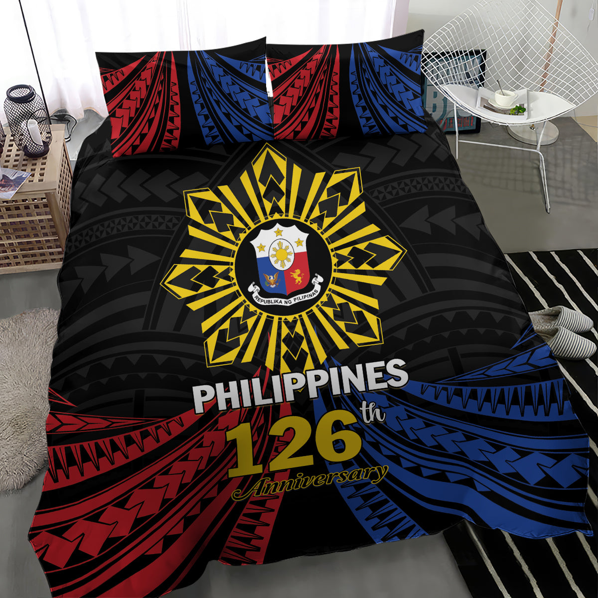 Philippines Independence Day Bedding Set Filipino 126th Anniversary Sun Tattoo