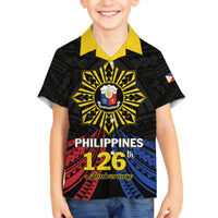 Personalized Philippines Independence Day Family Matching Off Shoulder Maxi Dress and Hawaiian Shirt Filipino 126th Anniversary Sun Tattoo