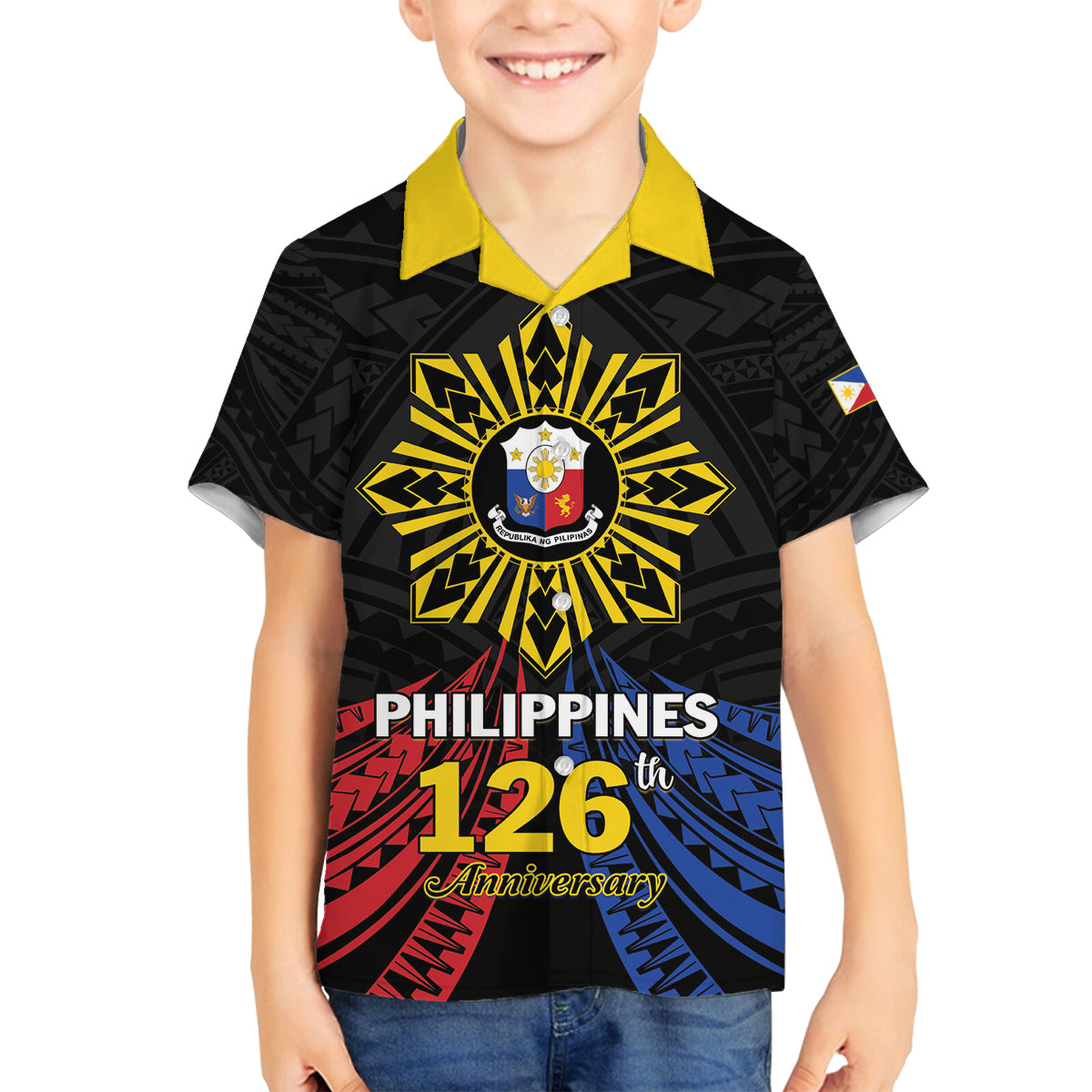 Personalized Philippines Independence Day Family Matching Puletasi and Hawaiian Shirt Filipino 126th Anniversary Sun Tattoo