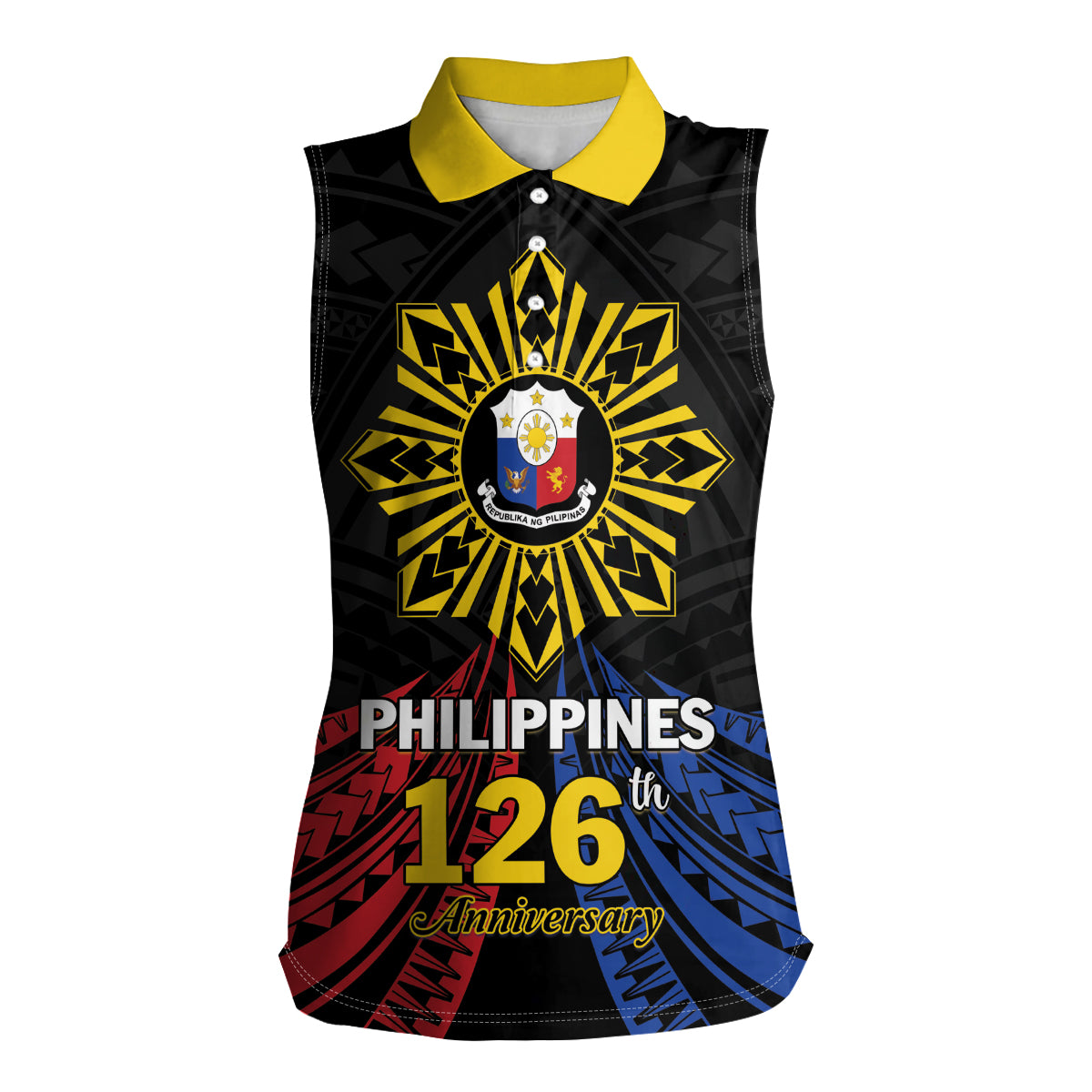 Personalized Philippines Independence Day Women Sleeveless Polo Shirt Filipino 126th Anniversary Sun Tattoo