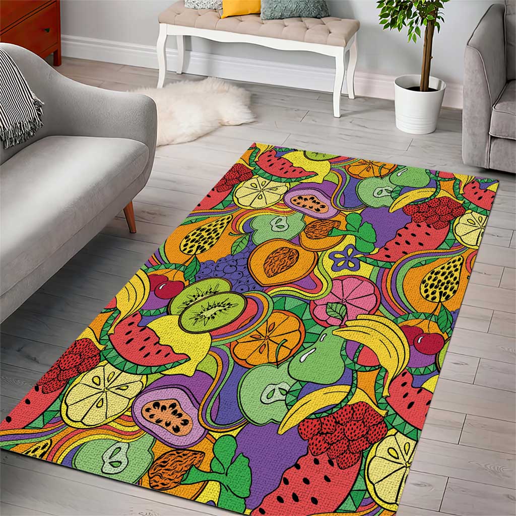 Hawaii Fruits Hippie Style Area Rug Vibrant Colorful