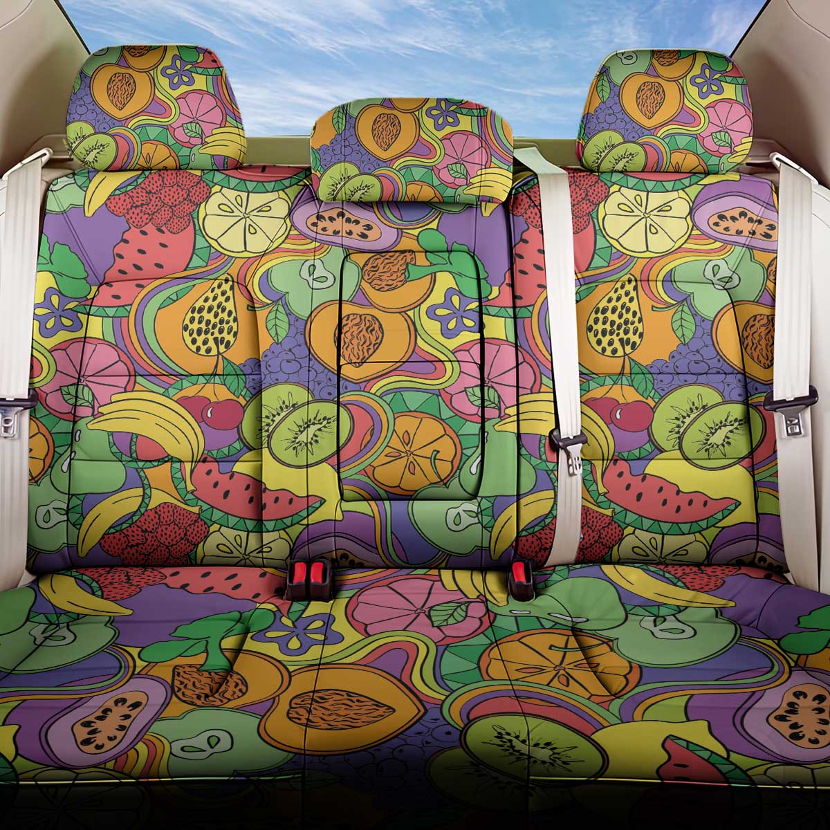 Hawaii Fruits Hippie Style Back Car Seat Cover Vibrant Colorful