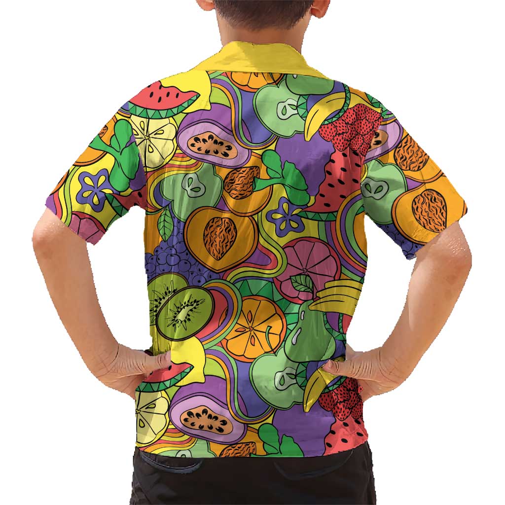 Hawaii Fruits Hippie Style Family Matching Mermaid Dress and Hawaiian Shirt Vibrant Colorful