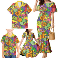 Hawaii Fruits Hippie Style Family Matching Mermaid Dress and Hawaiian Shirt Vibrant Colorful
