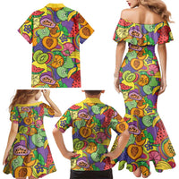 Hawaii Fruits Hippie Style Family Matching Mermaid Dress and Hawaiian Shirt Vibrant Colorful