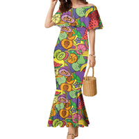 Hawaii Fruits Hippie Style Family Matching Mermaid Dress and Hawaiian Shirt Vibrant Colorful