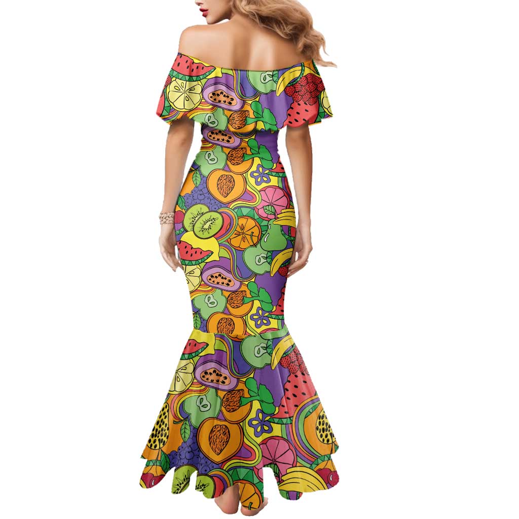 Hawaii Fruits Hippie Style Family Matching Mermaid Dress and Hawaiian Shirt Vibrant Colorful