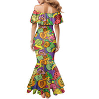 Hawaii Fruits Hippie Style Family Matching Mermaid Dress and Hawaiian Shirt Vibrant Colorful