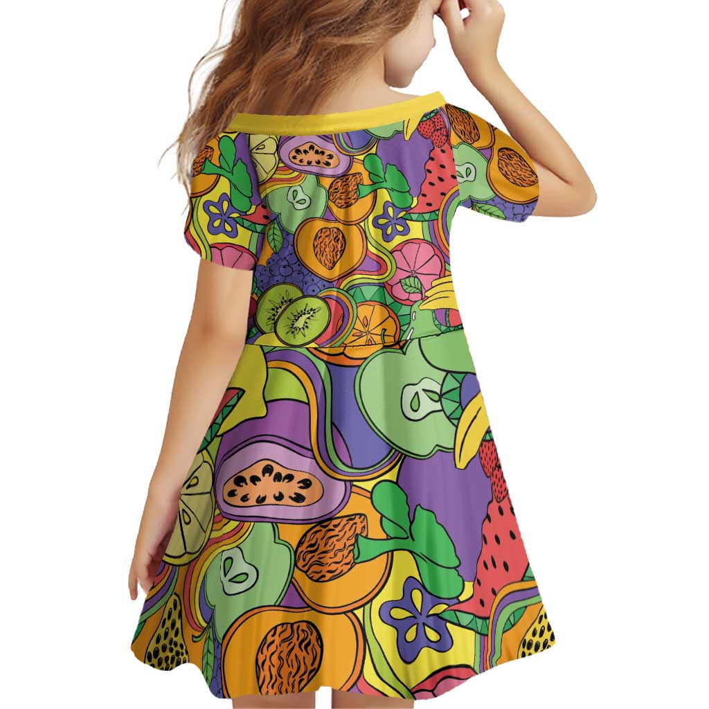 Hawaii Fruits Hippie Style Family Matching Off The Shoulder Long Sleeve Dress and Hawaiian Shirt Vibrant Colorful