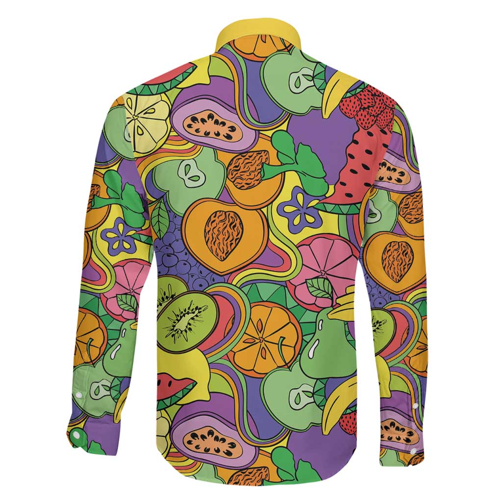 Hawaii Fruits Hippie Style Family Matching Off The Shoulder Long Sleeve Dress and Hawaiian Shirt Vibrant Colorful
