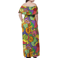 Hawaii Fruits Hippie Style Family Matching Off Shoulder Maxi Dress and Hawaiian Shirt Vibrant Colorful