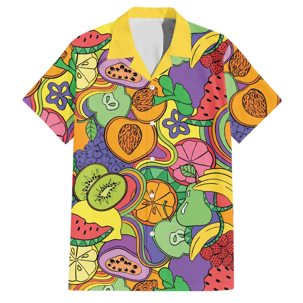 Hawaii Fruits Hippie Style Family Matching Puletasi and Hawaiian Shirt Vibrant Colorful