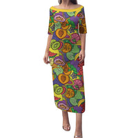 Hawaii Fruits Hippie Style Family Matching Puletasi and Hawaiian Shirt Vibrant Colorful