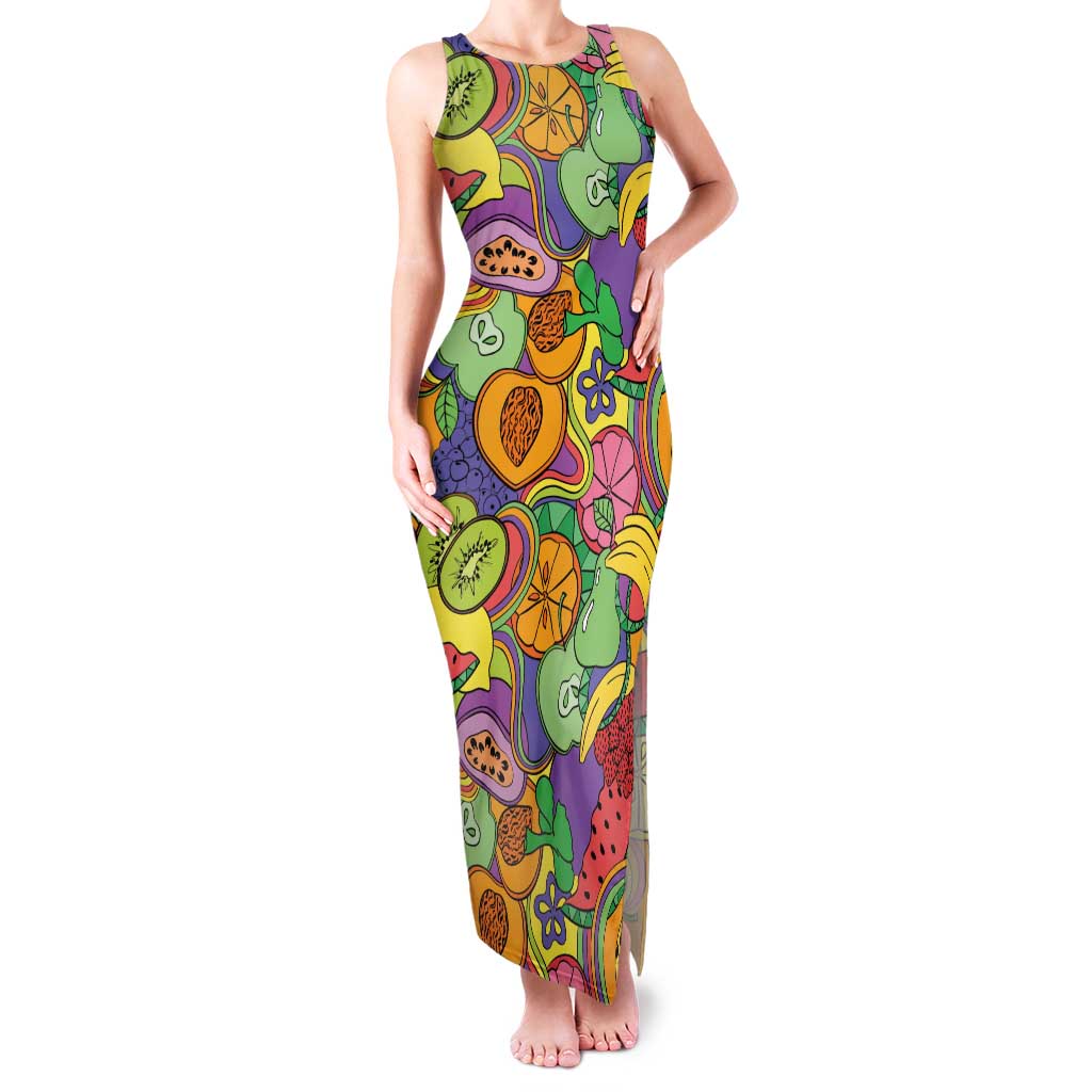 Hawaii Fruits Hippie Style Family Matching Tank Maxi Dress and Hawaiian Shirt Vibrant Colorful