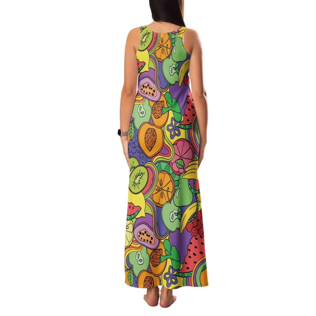 Hawaii Fruits Hippie Style Family Matching Tank Maxi Dress and Hawaiian Shirt Vibrant Colorful