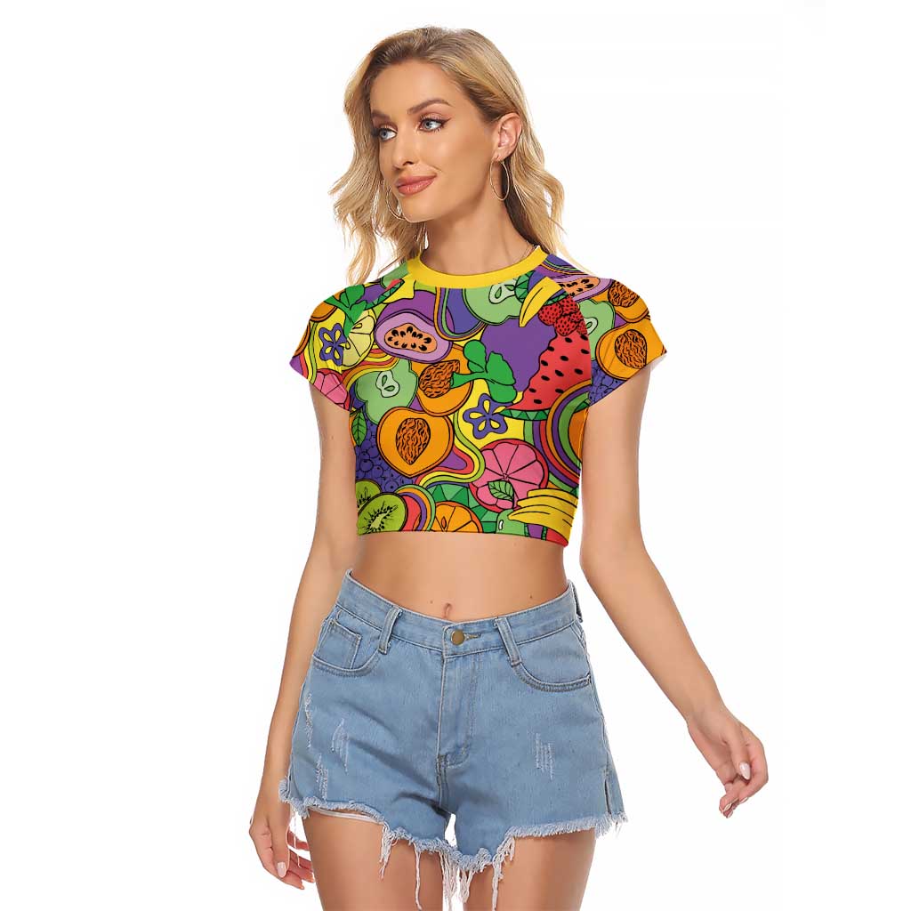 Hawaii Fruits Hippie Style Raglan Cropped T Shirt Vibrant Colorful