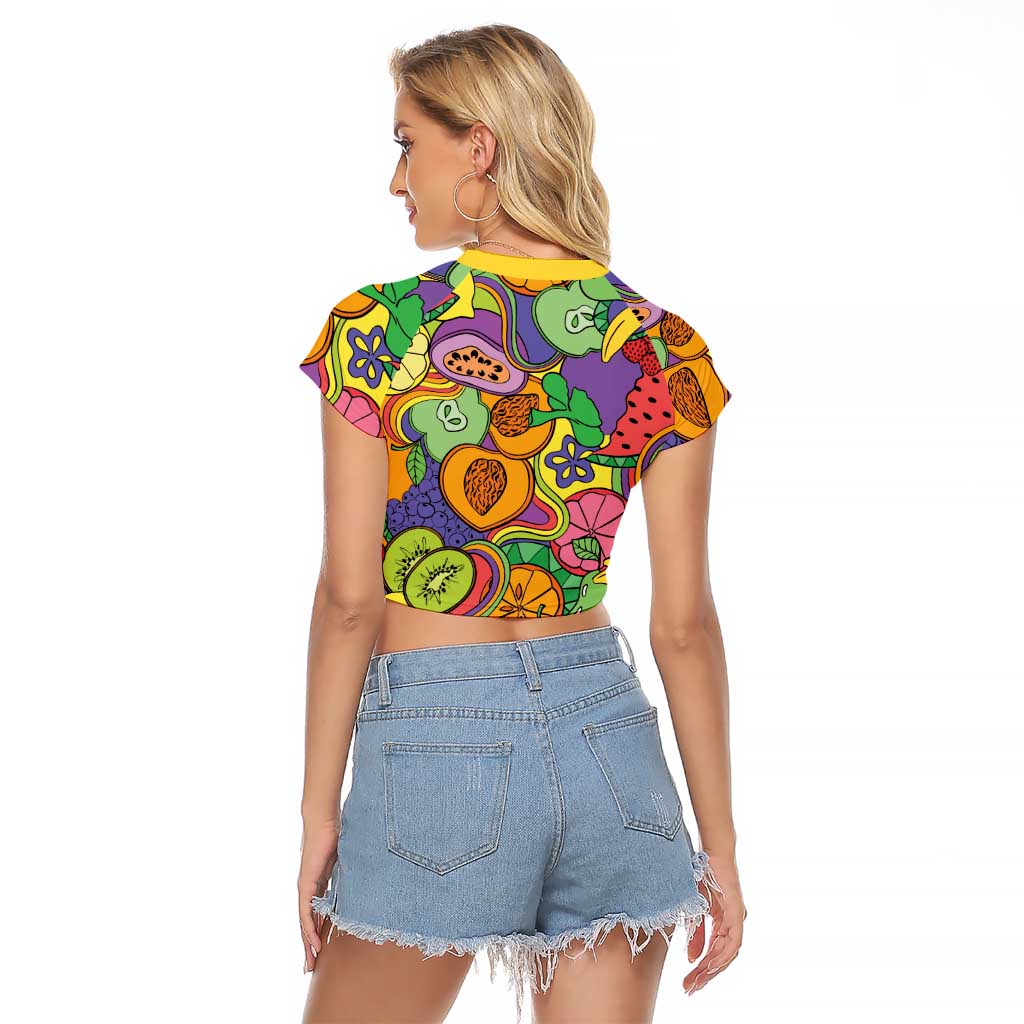 Hawaii Fruits Hippie Style Raglan Cropped T Shirt Vibrant Colorful