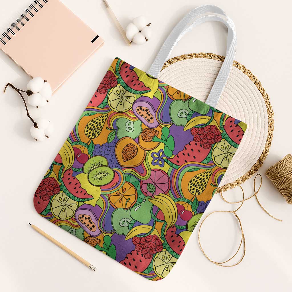 Hawaii Fruits Hippie Style Tote Bag Vibrant Colorful