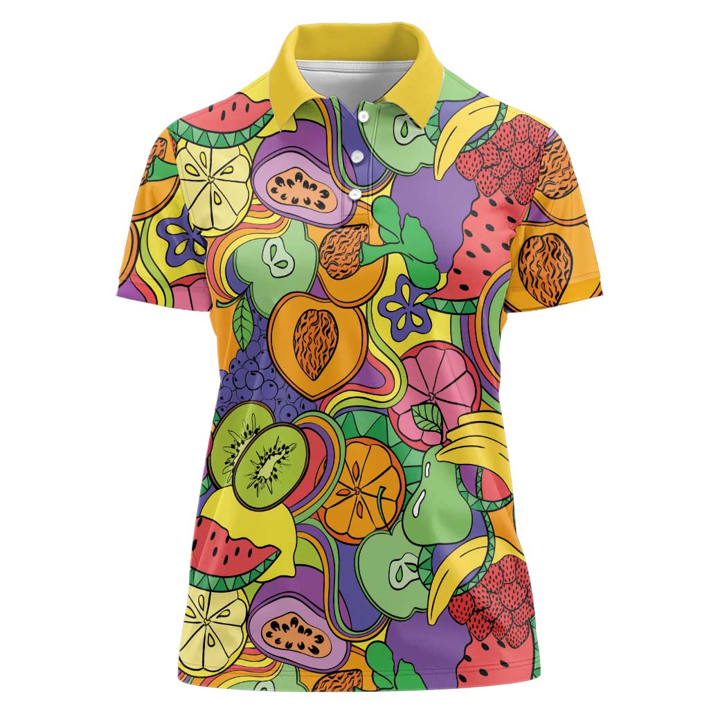 Hawaii Fruits Hippie Style Women Polo Shirt Vibrant Colorful