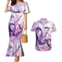 Personalized Polynesian Lupus Awareness Couples Matching Mermaid Dress and Hawaiian Shirt Butterfly Hologram Lupus Warrior LT01 Purple - Polynesian Pride