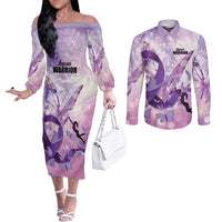 Personalized Polynesian Lupus Awareness Couples Matching Off The Shoulder Long Sleeve Dress and Long Sleeve Button Shirt Butterfly Hologram Lupus Warrior LT01 Purple - Polynesian Pride