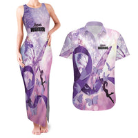 Personalized Polynesian Lupus Awareness Couples Matching Tank Maxi Dress and Hawaiian Shirt Butterfly Hologram Lupus Warrior LT01 Purple - Polynesian Pride