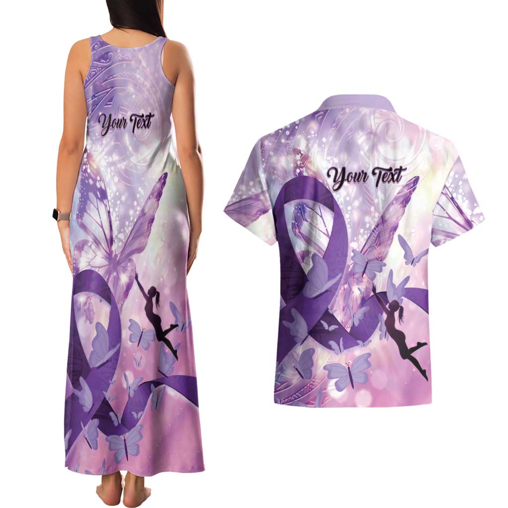 Personalized Polynesian Lupus Awareness Couples Matching Tank Maxi Dress and Hawaiian Shirt Butterfly Hologram Lupus Warrior LT01 - Polynesian Pride