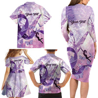 Personalized Polynesian Lupus Awareness Family Matching Long Sleeve Bodycon Dress and Hawaiian Shirt Butterfly Hologram Lupus Warrior LT01 - Polynesian Pride