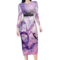 Personalized Polynesian Lupus Awareness Family Matching Long Sleeve Bodycon Dress and Hawaiian Shirt Butterfly Hologram Lupus Warrior LT01 Mom's Dress Purple - Polynesian Pride